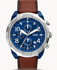 Fossil Nate Chronograph Navy Blue Dial Brown Leather Strap Watch for Men - JR1504 Watches Fossil   