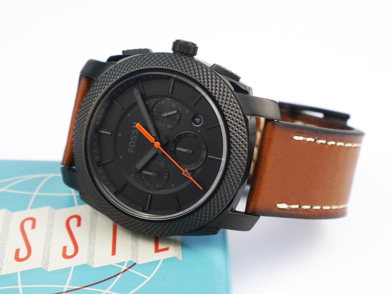 Fossil Machine Chronograph Black Dial Brown Leather Strap Watch for Men - FS5234 Watches Fossil   