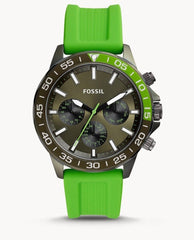 Fossil Bannon Chronograph Grey Dial Green Silicone Strap Watch for Men - BQ2501 Watches Fossil   