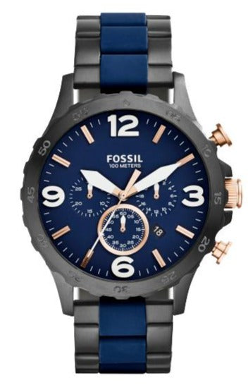 Fossil Nate Chronograph Blue Dial Two Tone Steel Strap Watch for Men - JR1494 Watches Fossil   