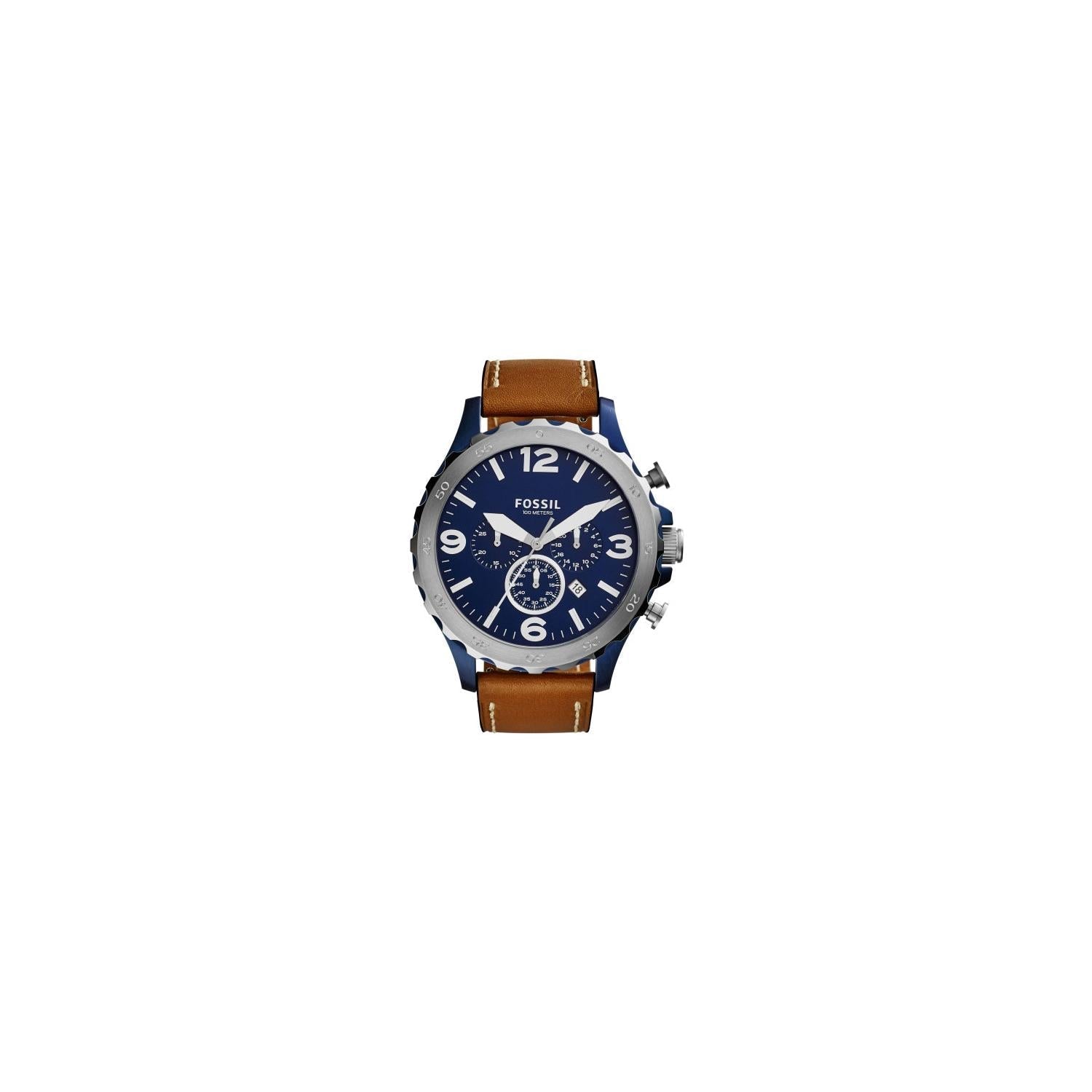 Fossil Nate Chronograph Navy Blue Dial Brown Leather Strap Watch for Men - JR1504 Watches Fossil   