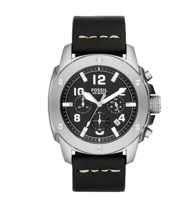 Fossil Modern Machine Chronograph Black Dial Black Leather Strap Watch for Men - FS4928 Watches Fossil   