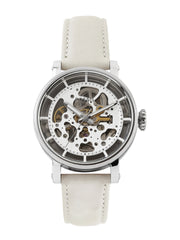 Fossil Boyfriend Automatic Skeleton Silver Dial White Leather Strap Watch for Women - ME3069 Watches Fossil   