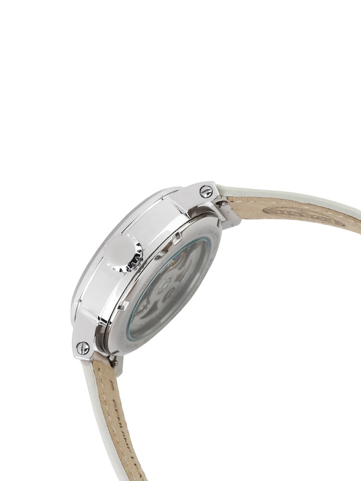 Fossil Boyfriend Automatic Skeleton Silver Dial White Leather Strap Watch for Women - ME3069 Watches Fossil   