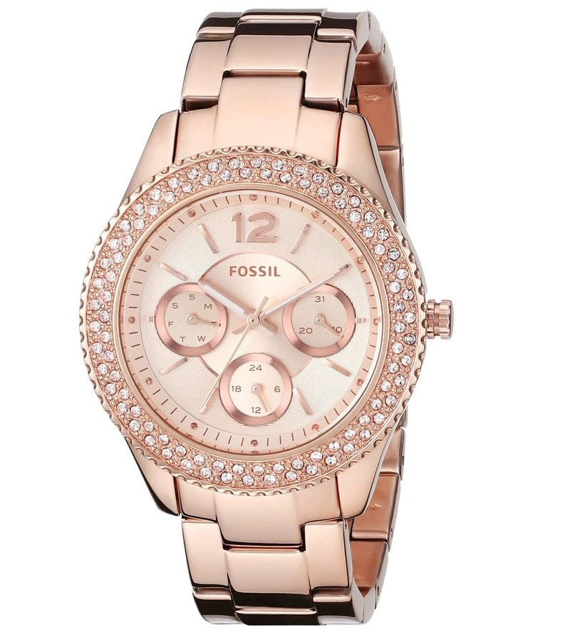 Fossil Stella Rose Gold Dial Rose Gold Steel Strap Watch for Women - ES3590 Watches Fossil   