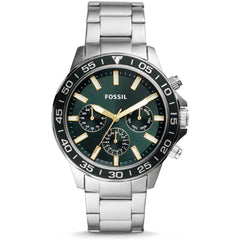 Fossil Bannon Chronograph Green Dial Silver Steel Strap Watch for Men - BQ2492 Watches Fossil   