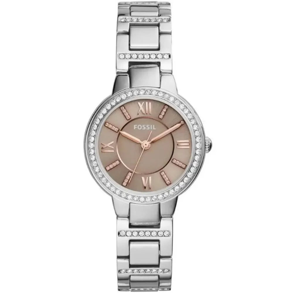 Fossil Virginia Taupe Dial Silver Steel Strap Watch for Women - ES4147 Watches Fossil   