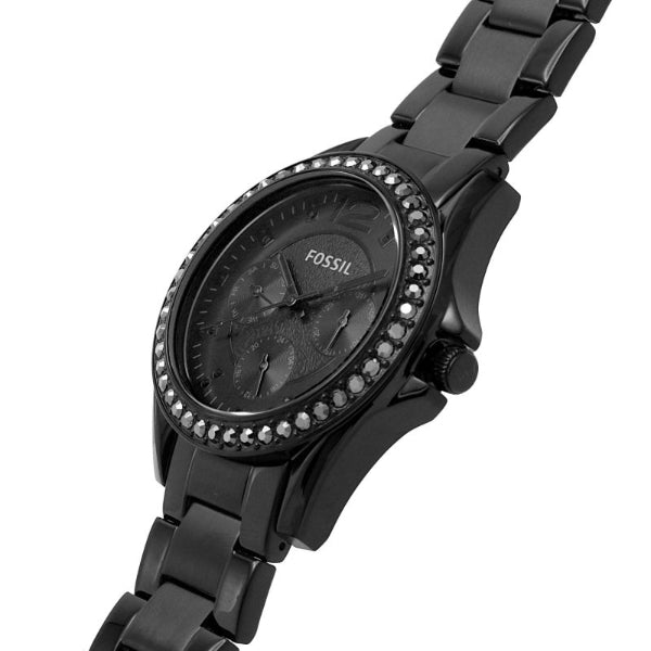 Fossil Riley Multifunction Black Dial Black Steel Strap Watch for Women - ES4519 Watches Fossil   