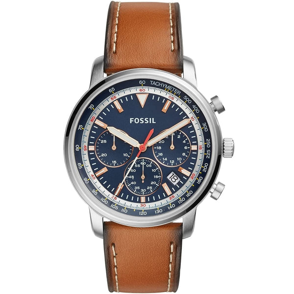 Fossil Goodwin Chronograph Blue Dial Brown Leather Strap Watch for Men - FS5414 Watches Fossil   