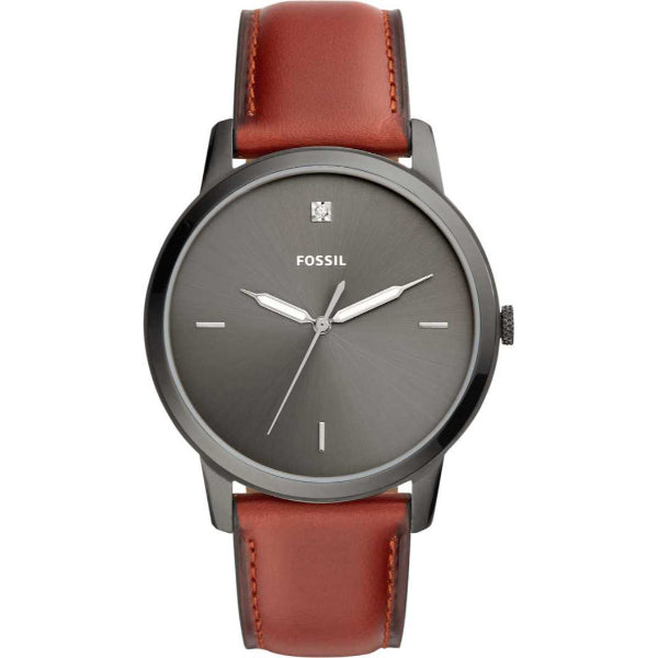 Fossil The Minimalist 3H Grey Dial Brown Leather Strap Watch for Men - FS5479 Watches Fossil   