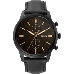 Fossil Goodwin Chronograph Black Dial Black Leather Strap Watch for Men - FS5585 Watches Fossil   