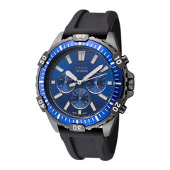 Fossil Garrett Chronograph Blue Dial Black Rubber Strap Watch for Men - FS5695 Watches Fossil   