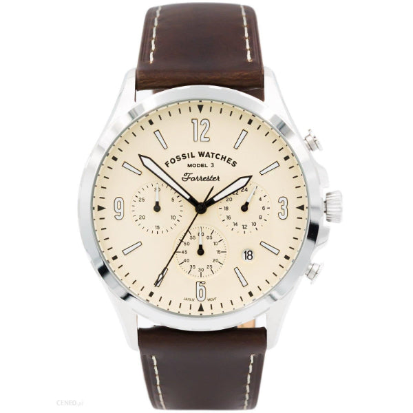 Fossil Forrester Chronograph Cream Dial Brown Leather Strap Watch for Men - FS5696 Watches Fossil   