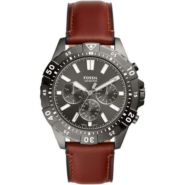 Fossil Garrett Chronograph Grey Dial Brown Leather Strap Watch for Men - FS5770 Watches Fossil   