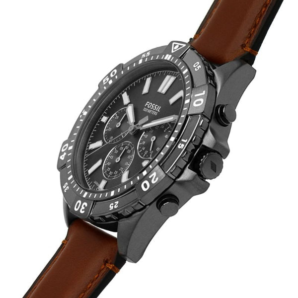 Fossil Garrett Chronograph Grey Dial Brown Leather Strap Watch for Men - FS5770 Watches Fossil   