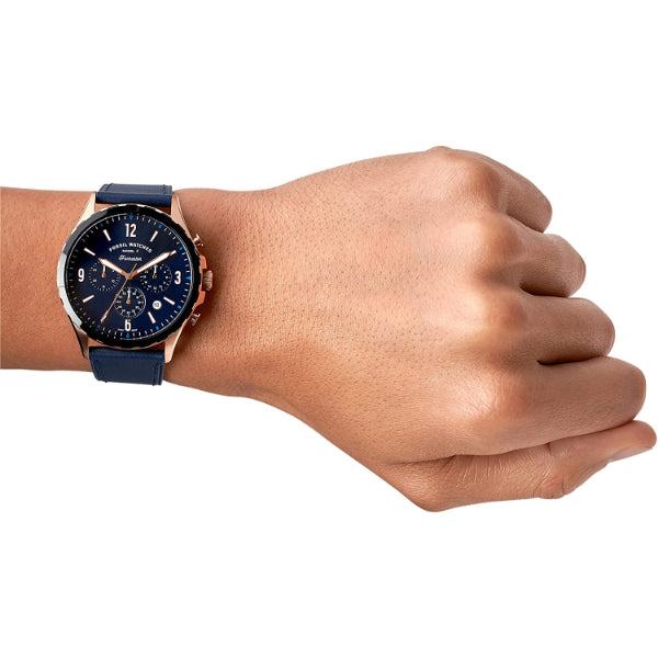 Fossil Forrester Chronograph Blue Dial Blue Leather Strap Watch for Men - FS5814 Watches Fossil   