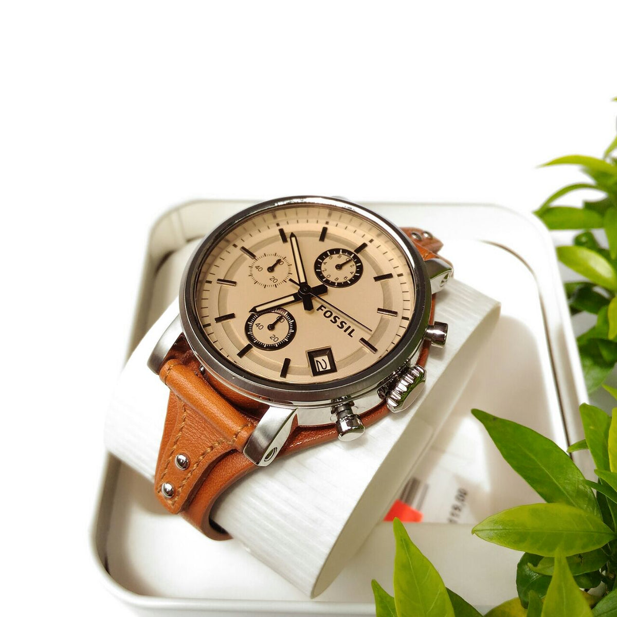 Fossil Original Boyfriend Sport Chronograph Beige Dial Brown Leather Strap Watch for Women - ES4046 Watches Fossil   