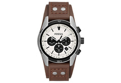 Fossil Coachman Chronograph White Dial Brown Leather Strap Watch for Men - CH2890 Watches Fossil   