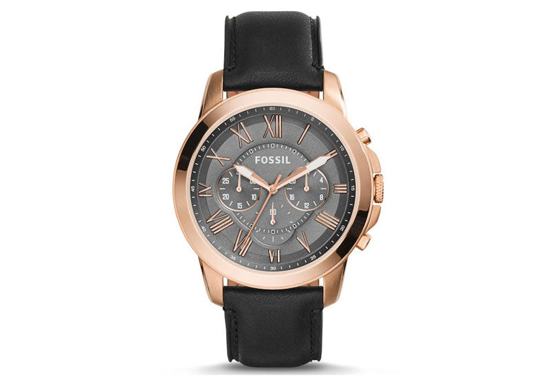 Fossil Grant Chronograph Black Dial Black Leather Strap Watch for Men - FS5085 Watches Fossil   