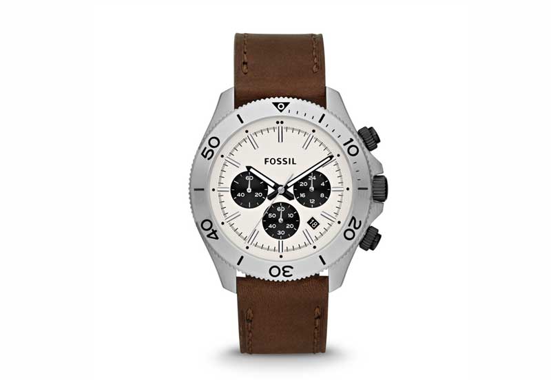 Fossil Retro Traveler Chronograph White Dial Brown Leather Strap Watch for Men - CH2886 Watches Fossil   