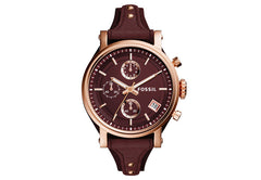 Fossil Original Boyfriend Sport Chronograph Maroon Dial Maroon Leather Strap Watch for Women - ES4114 Watches Fossil   