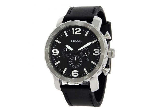 Fossil Nate Chronograph Black Dial Black Leather Strap Watch for Men - JR1436 Watches Fossil   