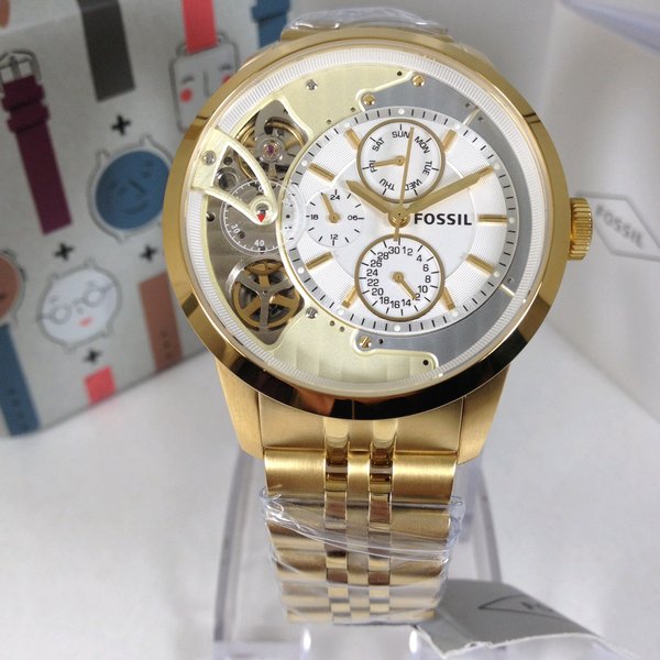 Fossil Skeleton Chronograph Gold Dial Gold Steel Strap Watch for Men -  ME1137 Watches Fossil   