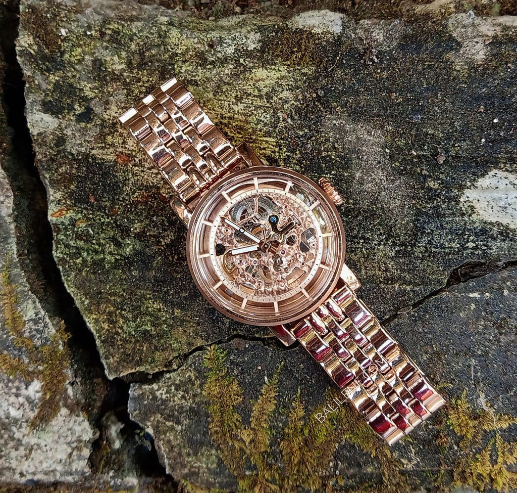 Fossil Boyfriend Automatic Skeleton Rose Gold Dial Rose Gold Steel Strap Watch for Women - ME3065 Watches Fossil   