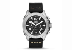 Fossil Modern Machine Chronograph Black Dial Black Leather Strap Watch for Men - FS4928 Watches Fossil   