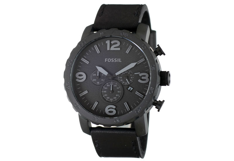 Fossil Nate Chronograph Black Dial Black Leather Strap Watch for Men - JR1354 Watches Fossil   