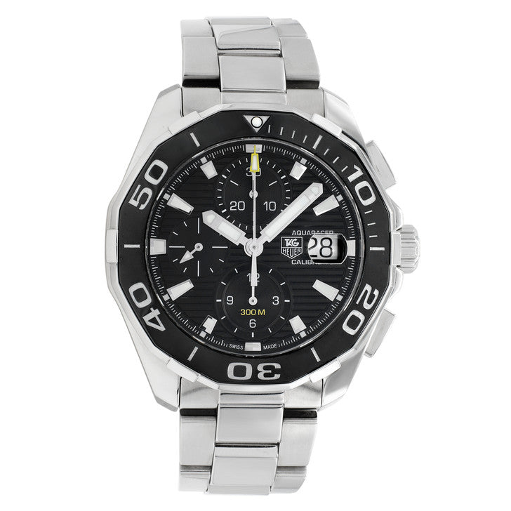 Tag Heuer Aquaracer Calibre 16 Day-Date Black Dial Silver Steel Strap Watch for Men - CAY211A.BA0927 Watches Tag Heuer   