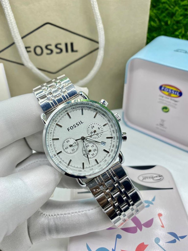 Fossil Boyfriend Chronograph Silver Dial Silver Steel Strap Watch for Women - ES2198 Watches Fossil   