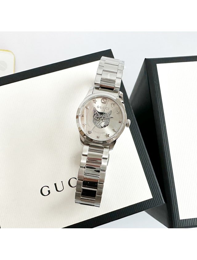 Gucci G Timeless Silver Dial Silver Steel Strap Watch For Women - YA126595 Watches Gucci   