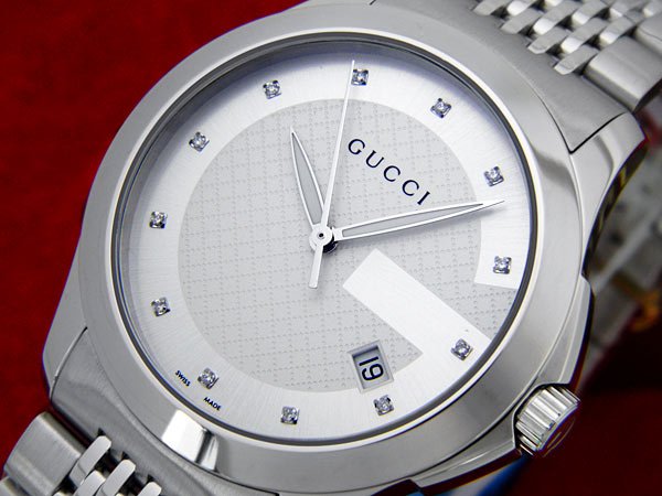 Gucci G Timeless Diamonds Silver Dial Silver Steel Strap Watch For Men - YA126404 Watches Gucci   