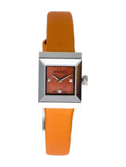 Gucci G-Frame Square Mother of Pearl Orange Dial Orange Leather Strap Watch For Women - YA128532 Watches Gucci   