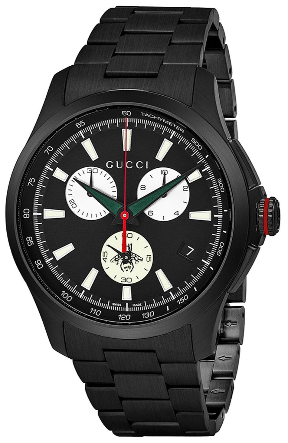 Gucci G-Timeless Chronograph Black Dial Black Steel Strap Watch For Men - YA126268 Watches Gucci   