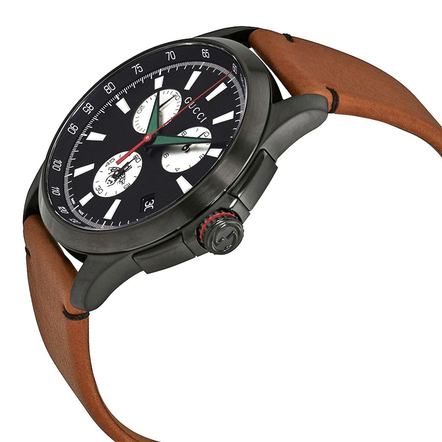 Gucci G-Timeless Chronograph Black Dial Brown Leather Strap Watch For Men - YA126271 Watches Gucci   