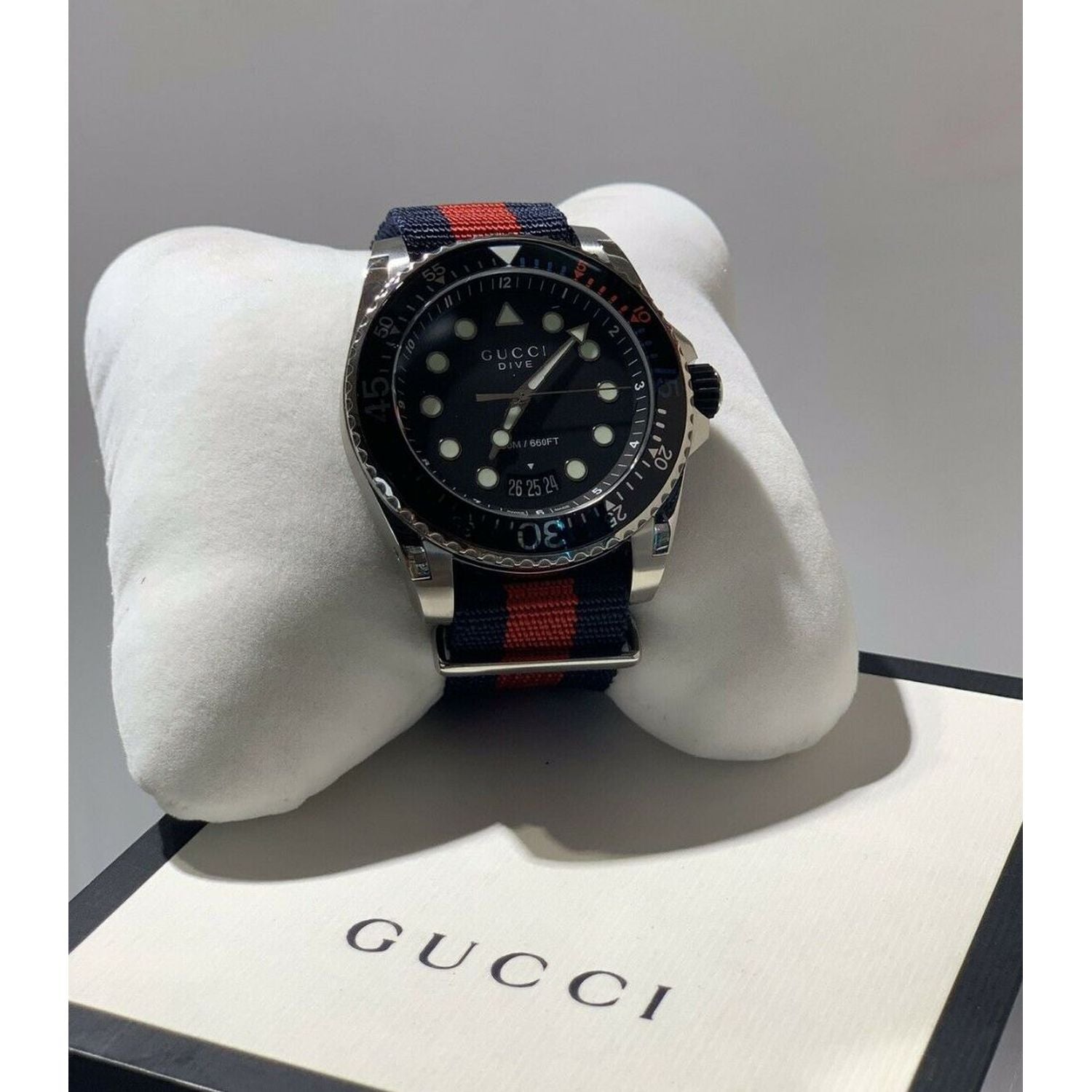 Gucci Dive Black Dial Red & Blue Nylon Strap Watch For Men - YA136210 Watches Gucci   