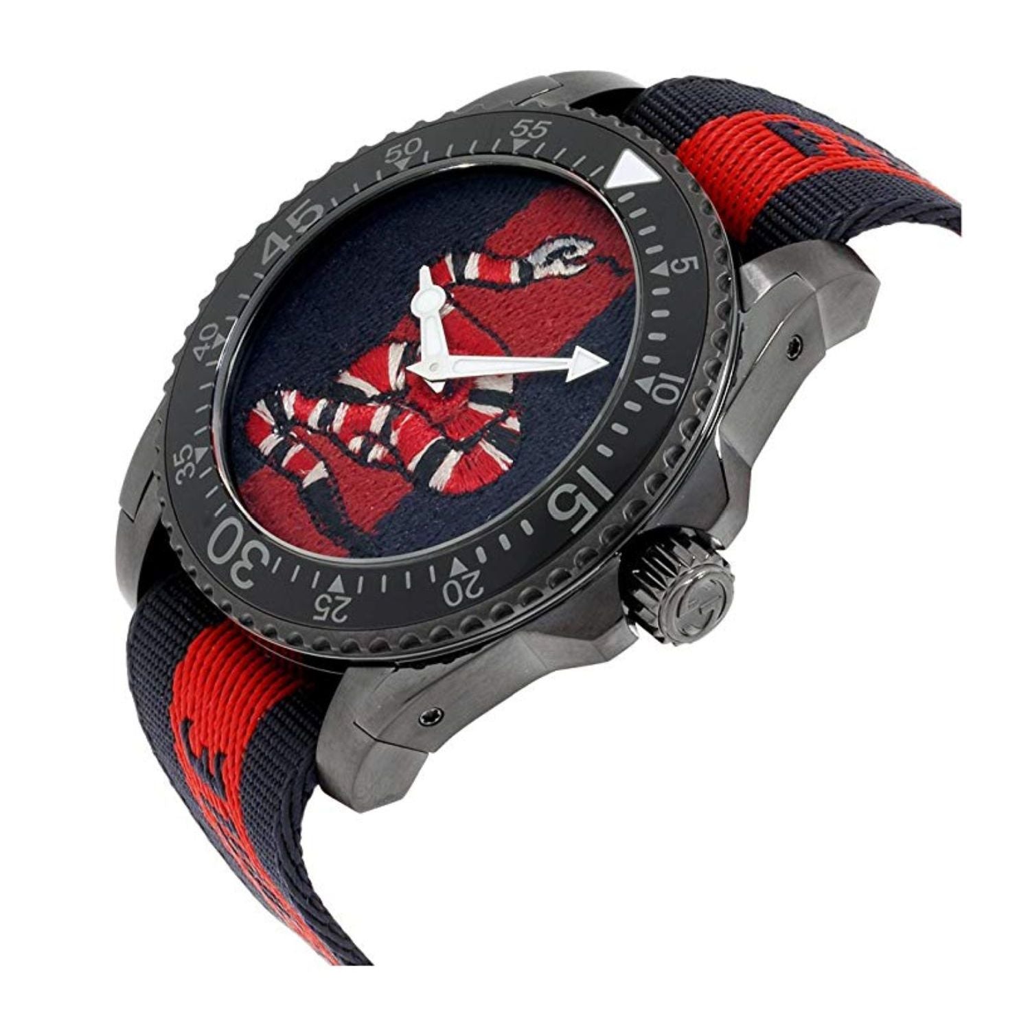 Gucci Dive Blue & Red Dial Blue & Red Nylon Strap Watch For Men - YA136214 Watches Gucci   