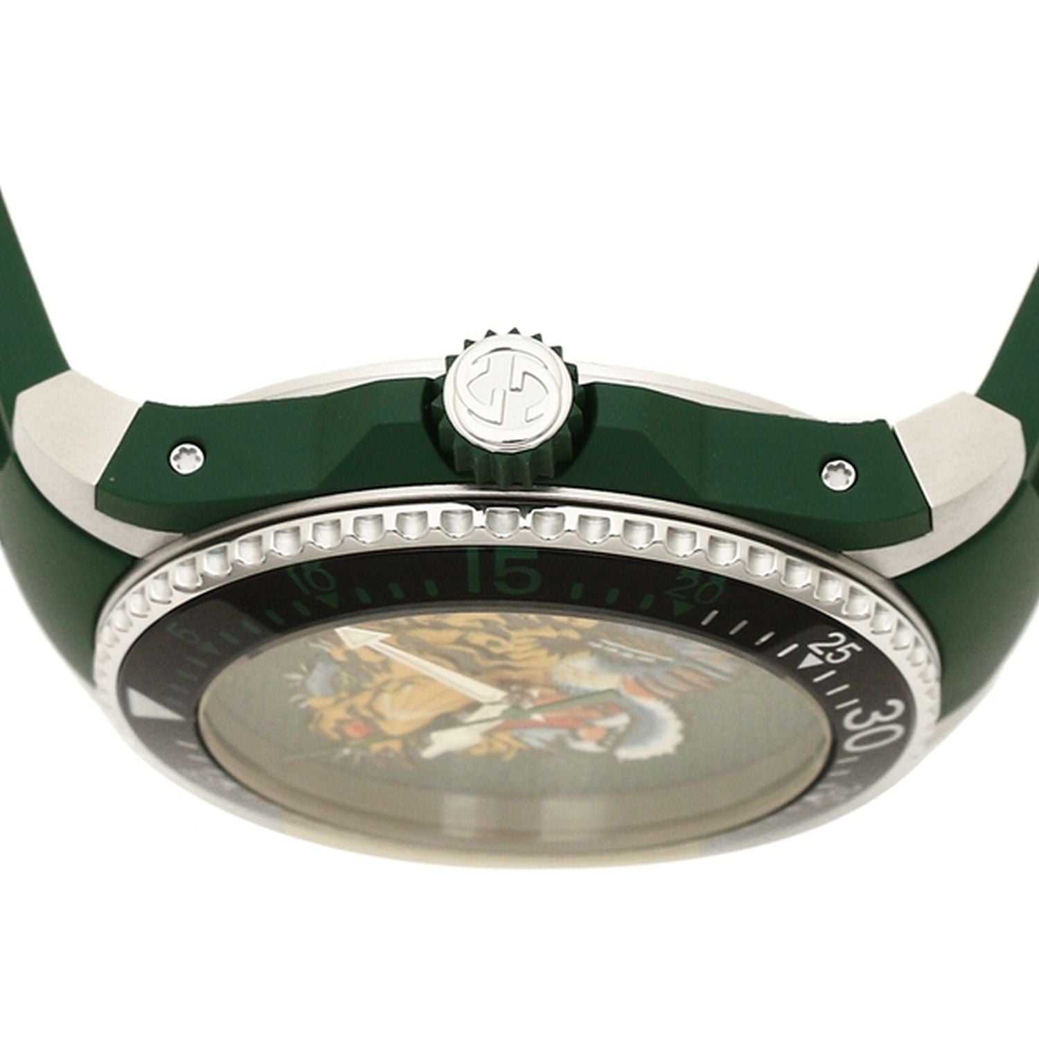 Gucci Dive Tiger Green Dial Green Rubber Strap Watch For Men - YA136316 Watches Gucci   