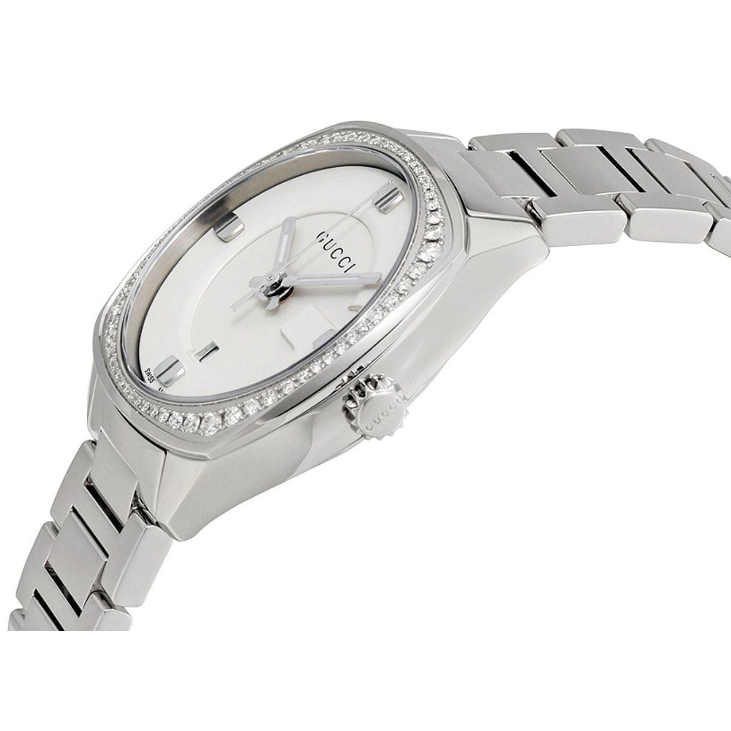 Gucci G Timeless GG2570 Diamonds Silver Dial Silver Steel Strap Watch For Women - YA142505 Watches Gucci   