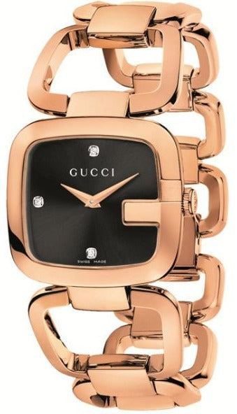 Gucci G Gucci Black Dial Rose Gold Steel Strap Watch For Women - YA125409 Watches Gucci   