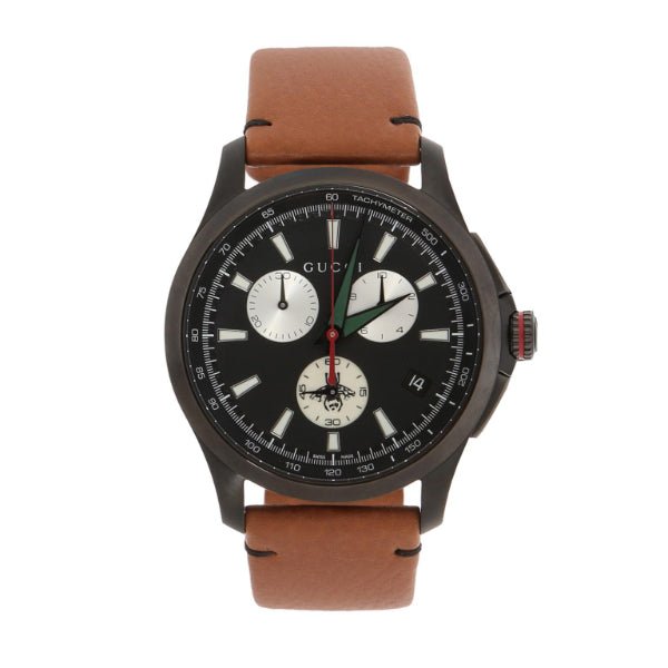 Gucci G-Timeless Chronograph Black Dial Brown Leather Strap Watch For Men - YA126271 Watches Gucci   