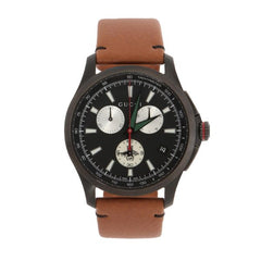 Gucci G-Timeless Chronograph Black Dial Brown Leather Strap Watch For Men - YA126271 Watches Gucci   