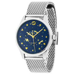 Gucci G-Timeless Motifs Moon Phase Blue Dial Silver Mesh Bracelet Watch For Men - YA126328 Watches Gucci   