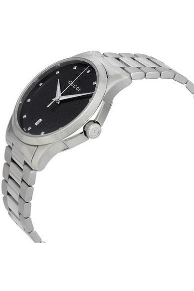 Gucci G Timeless Diamonds Black Dial Silver Steel Strap Watch For Men - YA126456 Watches Gucci   