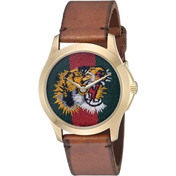 Gucci Le Marche Des Merveilles Red & Green Dial Brown Leather Strap Unisex Watch - YA126497 Watches Gucci   