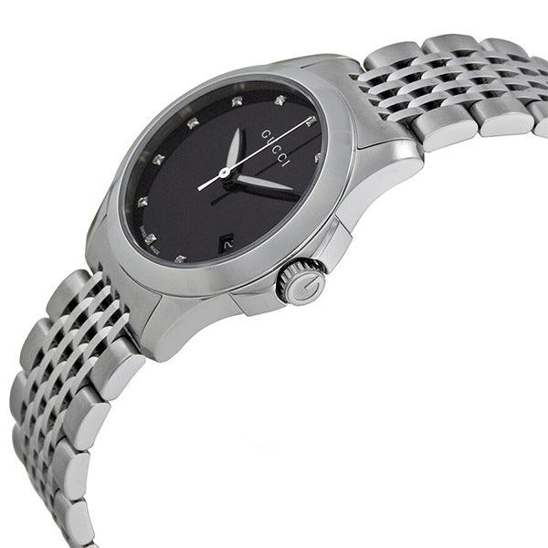 Gucci G Timeless Diamond Mother of Pearl Black Dial Silver Steel Strap Watch For Women - YA126505 Watches Gucci   