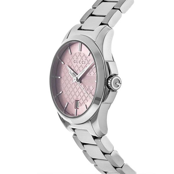 Gucci G Timeless Pink Dial Silver Steel Strap Watch For Women - YA126524 Watches Gucci   