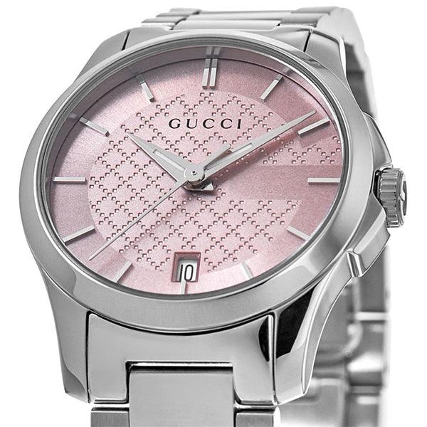 Gucci G Timeless Pink Dial Silver Steel Strap Watch For Women - YA126524 Watches Gucci   